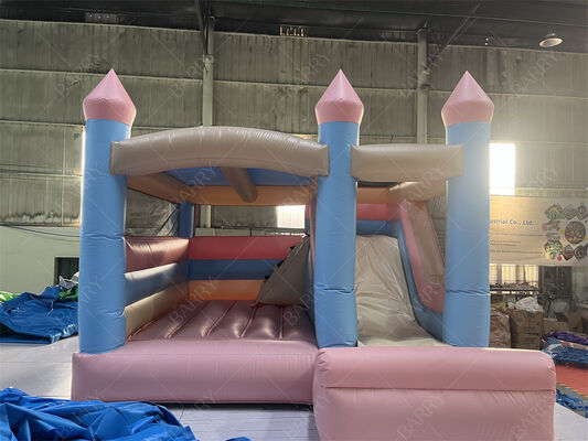 Pink and Blue Princess Pastel Castle Inflatable Bounce House with Slide
