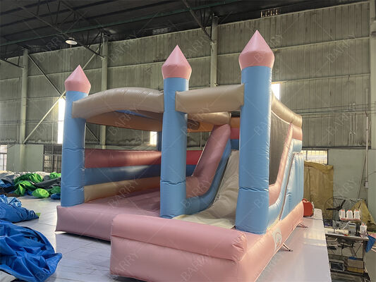 Pink and Blue Princess Pastel Castle Inflatable Bounce House with Slide