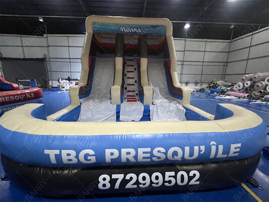 Moana Themed Dual Lane Inflatable Slide Commercial Grade Kids Bouncy Slide with Pool