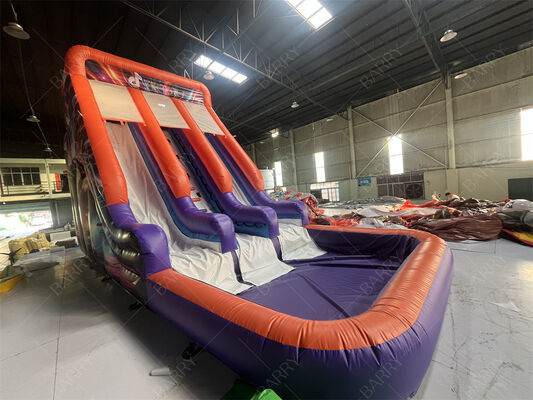 Commercial Grade Double Lane Inflatable Slide With Pool, Trendy Neon/TikTok Themed Dry/Wet Slide For Party Rentals & Events Kids Play System