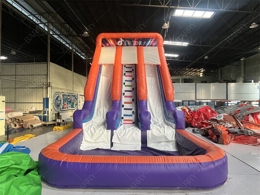 Commercial Grade Double Lane Inflatable Slide With Pool, Trendy Neon/TikTok Themed Dry/Wet Slide For Party Rentals & Events Kids Play System