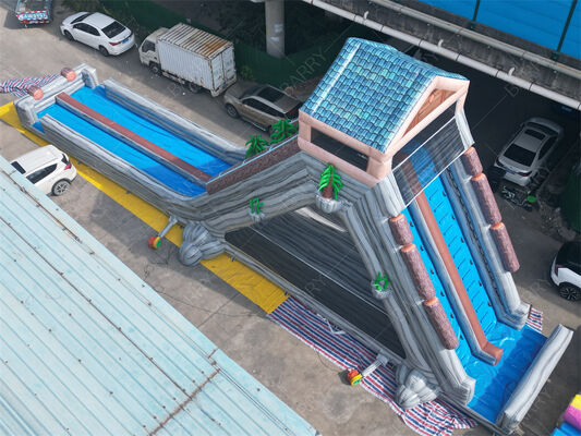 Commercial Grade Giant Inflatable Water Slide, Tropical Themed Dual Lane Wet/Dry Slide For Amusement Parks & Festivals