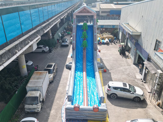 Commercial Grade Giant Inflatable Water Slide, Tropical Themed Dual Lane Wet/Dry Slide For Amusement Parks & Festivals