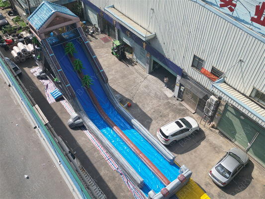Commercial Grade Giant Inflatable Water Slide, Tropical Themed Dual Lane Wet/Dry Slide For Amusement Parks & Festivals