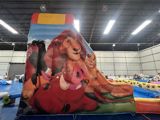 Commercial Grade Lion King Inflatable Water Slide With Pool, 3-Lane Dry/Wet Slide For Rental Business & Family Events