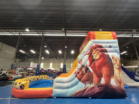 Commercial Grade Lion King Inflatable Water Slide With Pool, 3-Lane Dry/Wet Slide For Rental Business & Family Events
