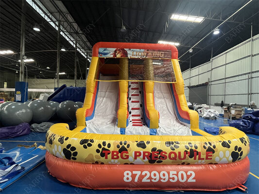 Commercial Grade Lion King Inflatable Water Slide With Pool, 3-Lane Dry/Wet Slide For Rental Business & Family Events