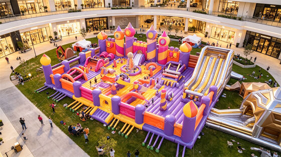 Magical Purple Castle Inflatable Fun City | All-in-One Bounce & Obstacle Course with Giant Slide | Commercial PVC for High-Traffic Venues & Party Rentals