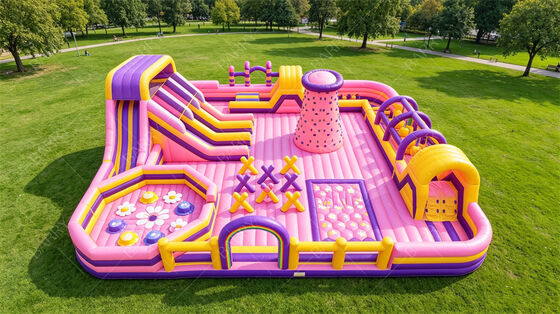Neon Party Inflatable Fun City | All-in-One LED Light Bounce & Obstacle Course with Slide | Commercial PVC for Night Markets, Mall Events & Themed Parties