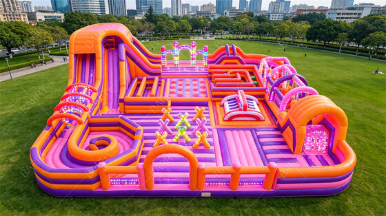 Neon Party Inflatable Fun City | All-in-One LED Light Bounce & Obstacle Course with Slide | Commercial PVC for Night Markets, Mall Events & Themed Parties