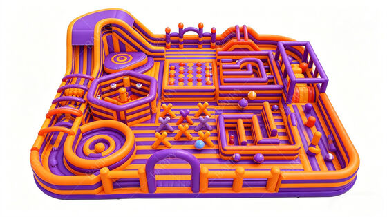 Neon Party Inflatable Fun City | All-in-One LED Light Bounce & Obstacle Course with Slide | Commercial PVC for Night Markets, Mall Events & Themed Parties
