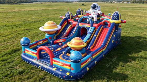 Purple Starship Themed Giant Inflatable Playground | All-in-One Space Adventure Bounce Park with Triple Slides | Commercial PVC for High-Traffic Venues