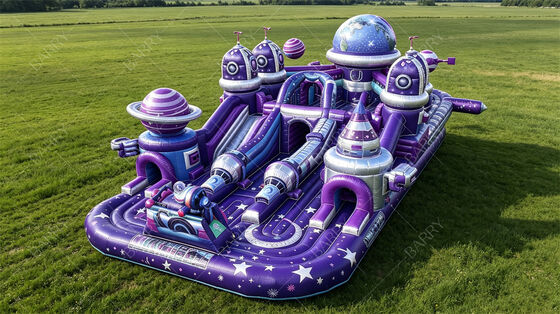 Purple Starship Themed Giant Inflatable Playground | All-in-One Space Adventure Bounce Park with Triple Slides | Commercial PVC for High-Traffic Venues