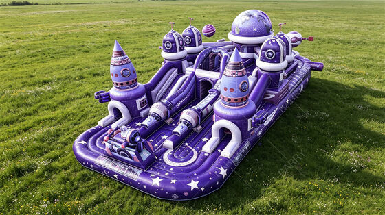 Purple Starship Themed Giant Inflatable Playground | All-in-One Space Adventure Bounce Park with Triple Slides | Commercial PVC for High-Traffic Venues