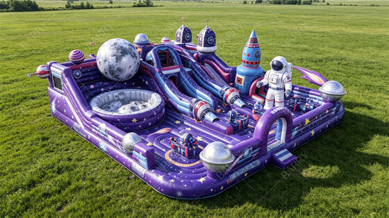 Purple Galaxy Moon Base Inflatable Playground | Commercial Grade Space Bounce Castle with Slides, Moon Pit & Astronaut Features | For Rental Businesses & Festivals