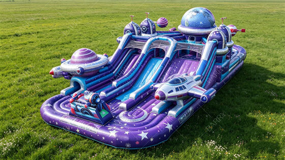 Purple Galaxy Moon Base Inflatable Playground | Commercial Grade Space Bounce Castle with Slides, Moon Pit & Astronaut Features | For Rental Businesses & Festivals