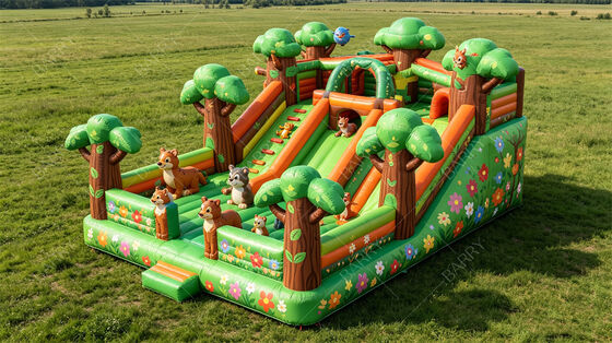Commercial Forest Animal Inflatable Obstacle Course with Slides | Kids Party Combo