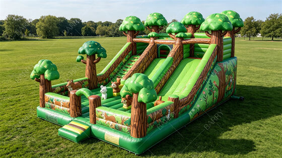 Commercial Forest Animal Inflatable Obstacle Course with Slides | Kids Party Combo