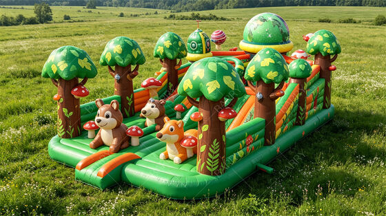 Commercial Forest Animal Inflatable Obstacle Course with Slides | Kids Party Combo