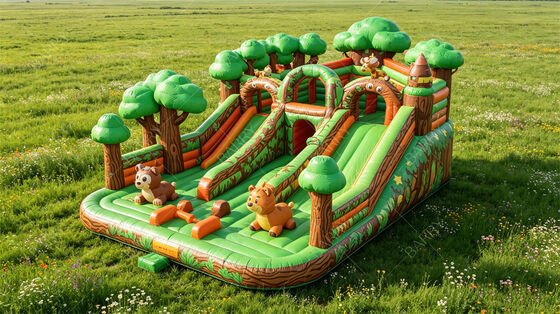 Commercial Forest Animal Inflatable Obstacle Course with Slides | Kids Party Combo