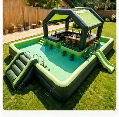 Premium Inflatable Floating Pool Bar With Slide & Canopy – Ultimate Backyard Water Party Station