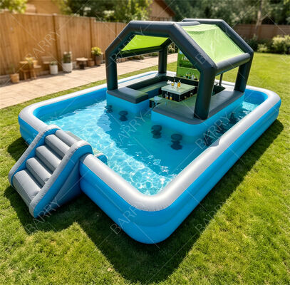 Premium Inflatable Floating Pool Bar With Slide & Canopy – Ultimate Backyard Water Party Station