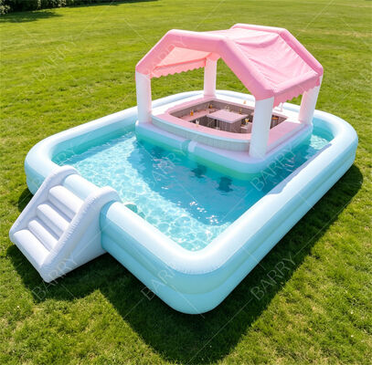 Premium Inflatable Floating Pool Bar With Slide & Canopy – Ultimate Backyard Water Party Station