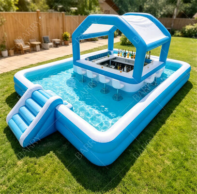 Ultimate Backyard Water Party Station Inflatable Floating Pool Bar with Slide & Canopy
