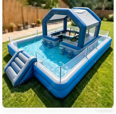 Ultimate Backyard Water Party Station Inflatable Floating Pool Bar with Slide & Canopy