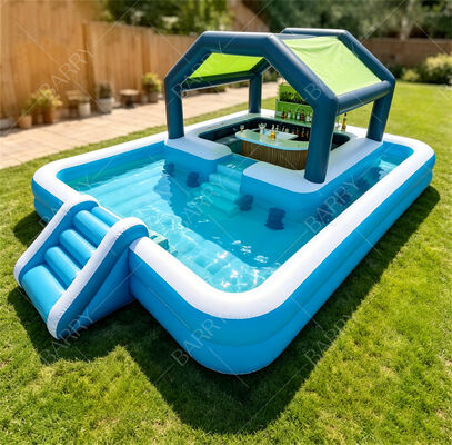 Ultimate Backyard Water Party Station Inflatable Floating Pool Bar with Slide & Canopy