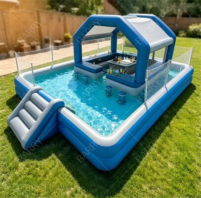 Ultimate Backyard Water Party Station Inflatable Floating Pool Bar with Slide & Canopy