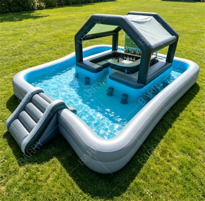 Ultimate Backyard Water Party Station Inflatable Floating Pool Bar with Slide & Canopy