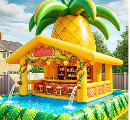Giant Pineapple Inflatable Floating Pool Bar With Water Sprayers – Tropical Summer Party Station