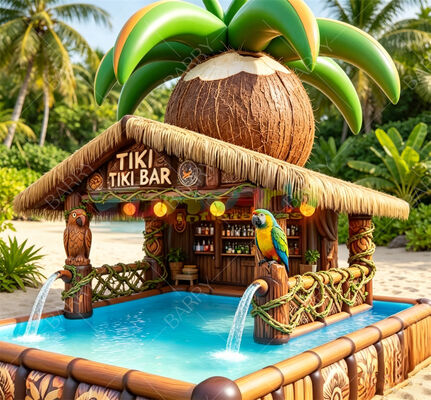 Giant Pineapple Inflatable Floating Pool Bar With Water Sprayers – Tropical Summer Party Station