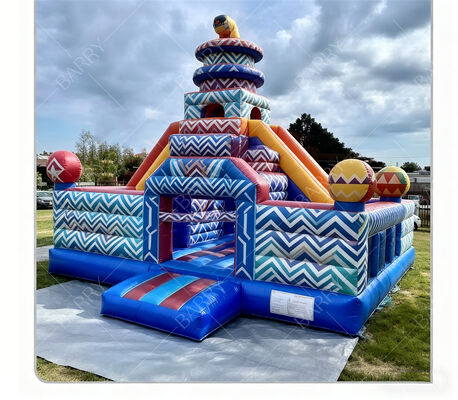 Geometric Carnival Inflatable Bounce Castle with Dual Slides – Commercial-Grade Kids’ Play Center