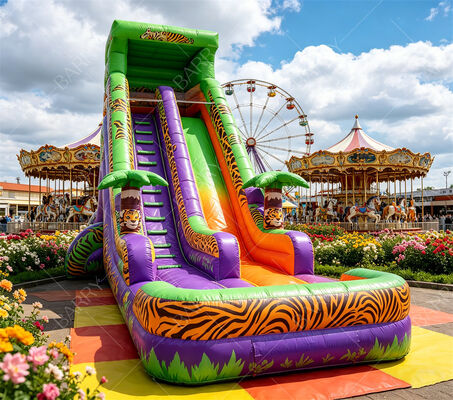 18ft Tall Safari Tiger Print Inflatable Water Slide – Commercial-Grade Jungle Adventure