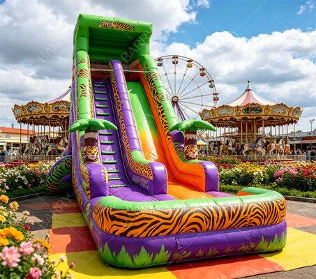 18ft Tall Safari Tiger Print Inflatable Water Slide – Commercial-Grade Jungle Adventure