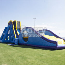 Blue Dry And Wet Slides , Inflatable Drop Kick Slide With Double Lanes For Amusement Park