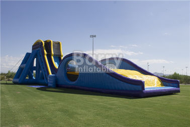 Blue Dry And Wet Slides , Inflatable Drop Kick Slide With Double Lanes For Amusement Park