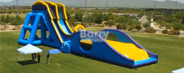 Blue Dry And Wet Slides , Inflatable Drop Kick Slide With Double Lanes For Amusement Park