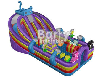 Custom Made Blue Cat Inflatable Toddler Playground / Kids Playground Equipment With Colorful Jumping Bounce House