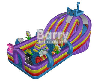 Custom Made Blue Cat Inflatable Toddler Playground / Kids Playground Equipment With Colorful Jumping Bounce House