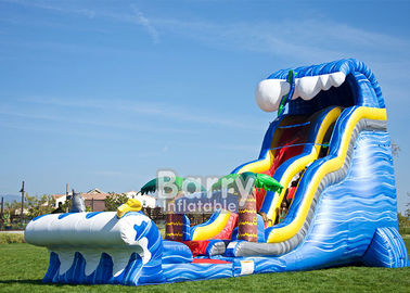 Giant Inflatable Water Slides For Adult , Commercial 24′ Shark Sighted Dual Lane Slide ,