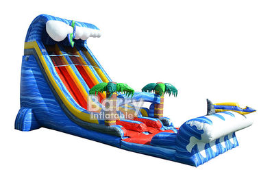Giant Inflatable Water Slides For Adult , Commercial 24′ Shark Sighted Dual Lane Slide ,