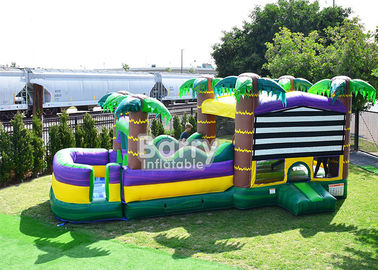 30 FT Palm Beach Obstacle Bounce House , Inflatable Bouncy Castle With Water Slide
