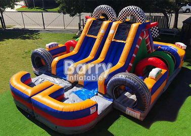 Commercial Inflatable Obstacle Course For Kids / 30 FT Racing Wet Day Obstacle Course