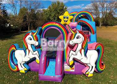 Party Rental Unicorn Kid Zone Wet Dry Combo / Inflatable Unicorn Bounce House Jumper Slide Combo