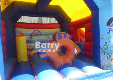 Beautiful Ocean Fish Inflatable Combo , Commercial Slide Inflatable Bounce House Castle For Sale