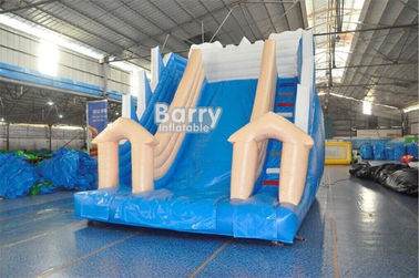 White And Blue Inflatable Water Slides / PVC Tarpaulin OEM Childrens Outdoor Slide