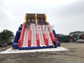 Four Lanes Giant Inflatable Slide / PVC Water Slide With Big Pool For Adults